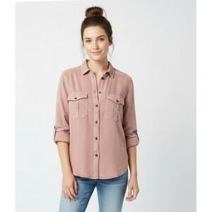 American Eagle Boyfriend Fit Viscose Button Down Shirt Rose Pink Mauve Small